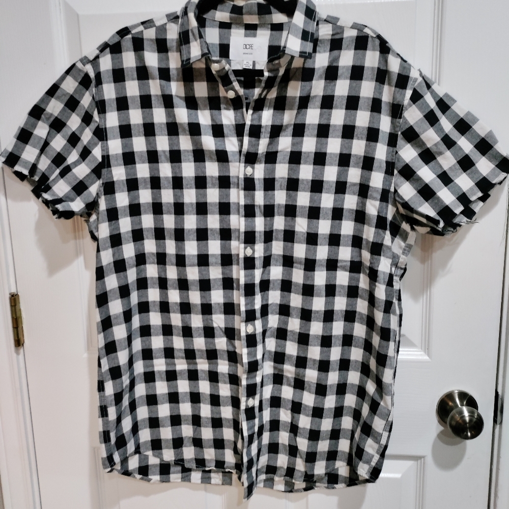 Dope black & white checkered button down shirt men's size XL